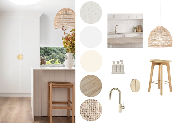 White and cream colours with light wood fittings