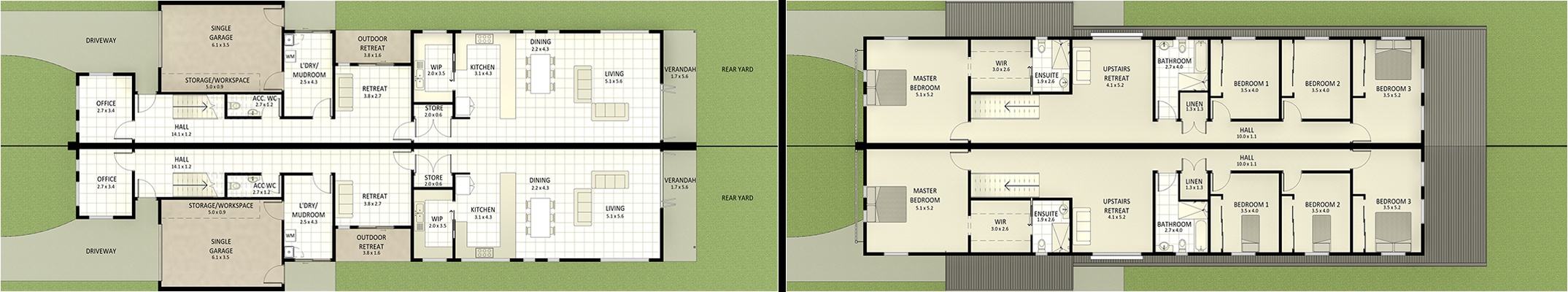 Floor plan — 3 bedroom + studio, 6m wide lot